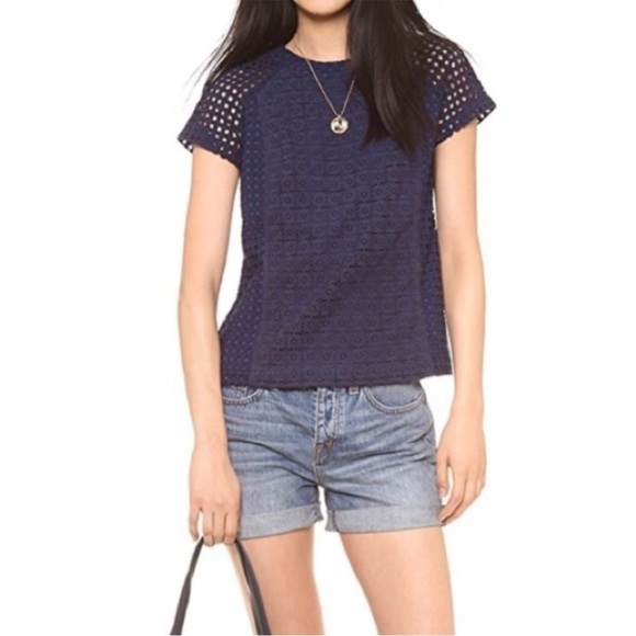 Madewell Tops - Madewell Navy Blue Eyelet Hideaway To Sz S